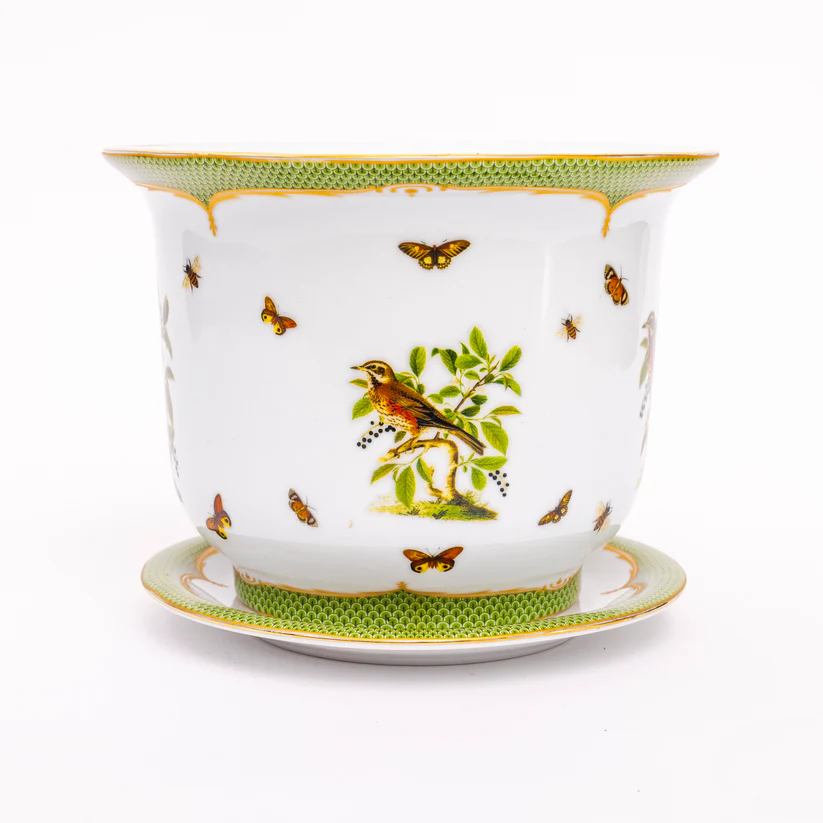 Vaso Cachepot Médio + Prato de base "Coleção Pássaros"