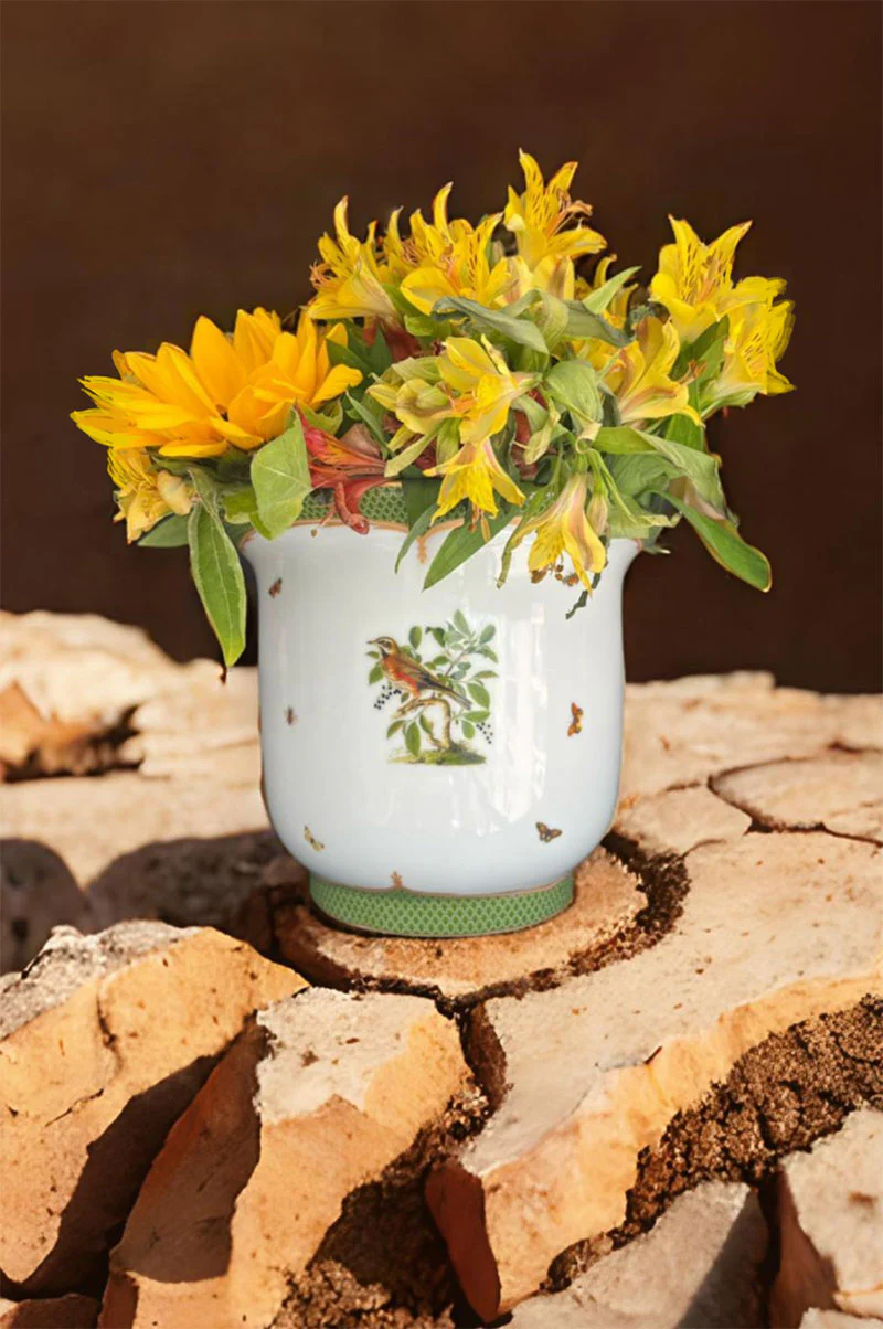 Vaso Cachepot Médio + Prato de base "Coleção Pássaros" - Imagem 2