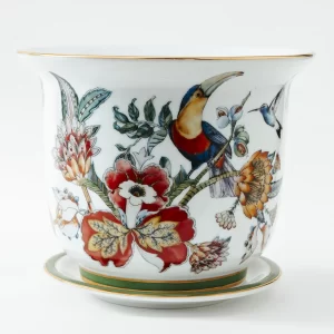 Vaso Cachepot Médio + Prato De Base Coleção Botanic