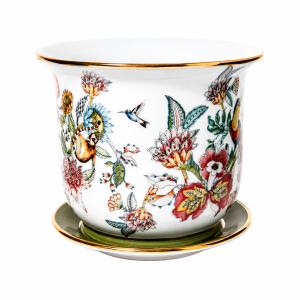 Vaso Cachepot Pequeno + Prato De Base Coleção Botanic