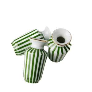 Jogo De Vaso Pequeno Funil Coleção Listras Verdes 3 Peças