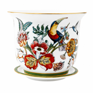 Vaso Cachepot Médio + Prato De Base Coleção Botanic