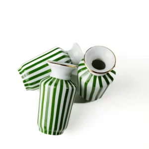 Kit Vaso Pequeno Funil "Coleção Listras Verdes" 3 Peças