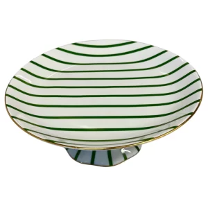 Prato para bolo com pé Coleção "Listras Verdes"