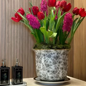 Vaso Cachepot Grande + Prato de base Coleção "Papoula"