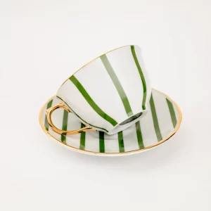 Xícara De Chá Com Pires Coleção Listras Verdes