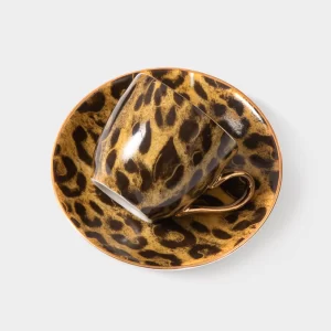 Kit Xícara de Café com Pires Coleção "Safari" Onça  12 Peças