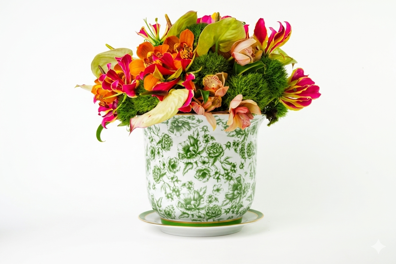 Vaso Cachepot Grande + Prato De Base Coleção Jardin Sur Le Nil - Imagem 2