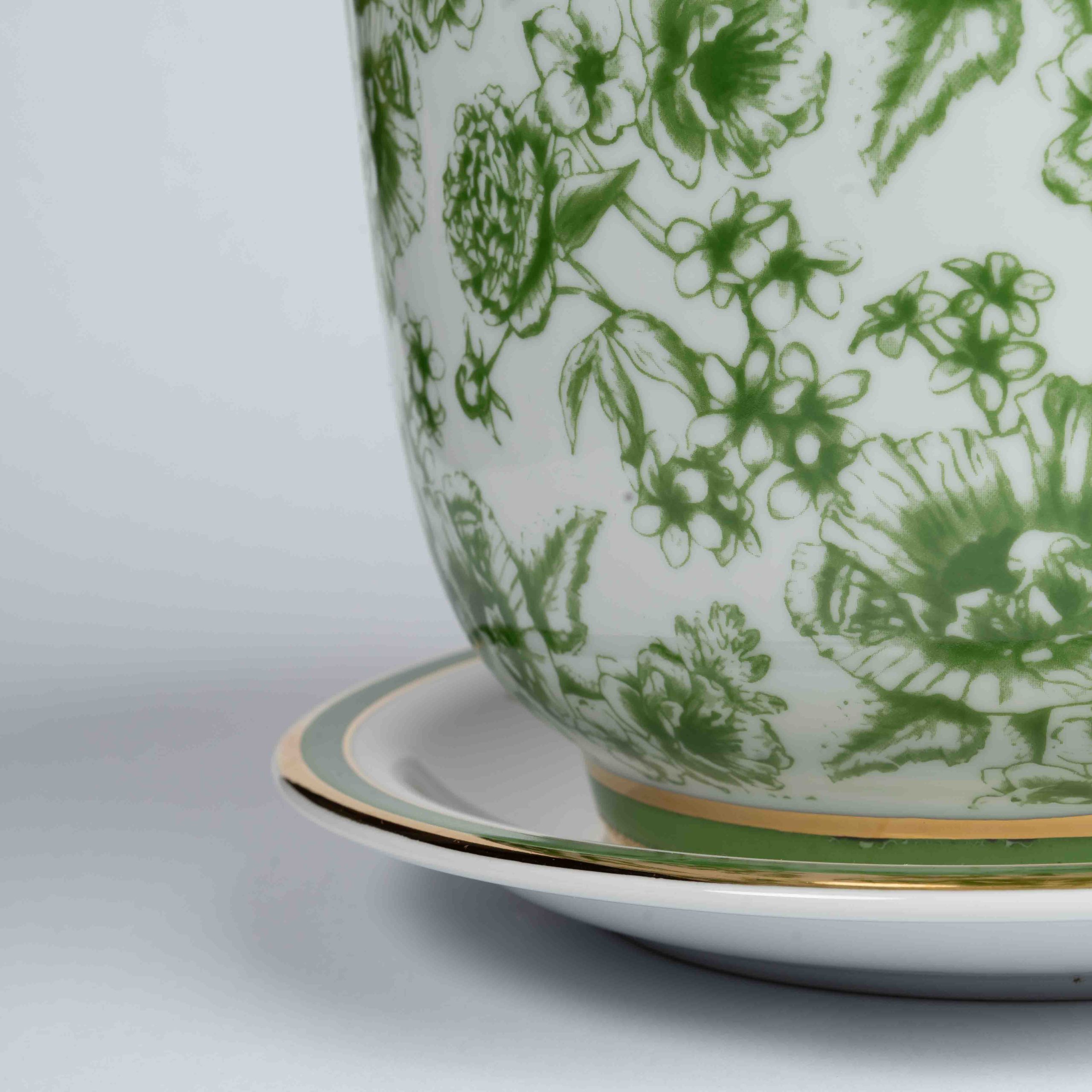 Vaso Cachepot Grande + Prato De Base Coleção Jardin Sur Le Nil - Imagem 9