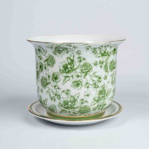 Vaso Cachepot Pequeno + Prato De Base Coleção Jardin Sur Le Nil