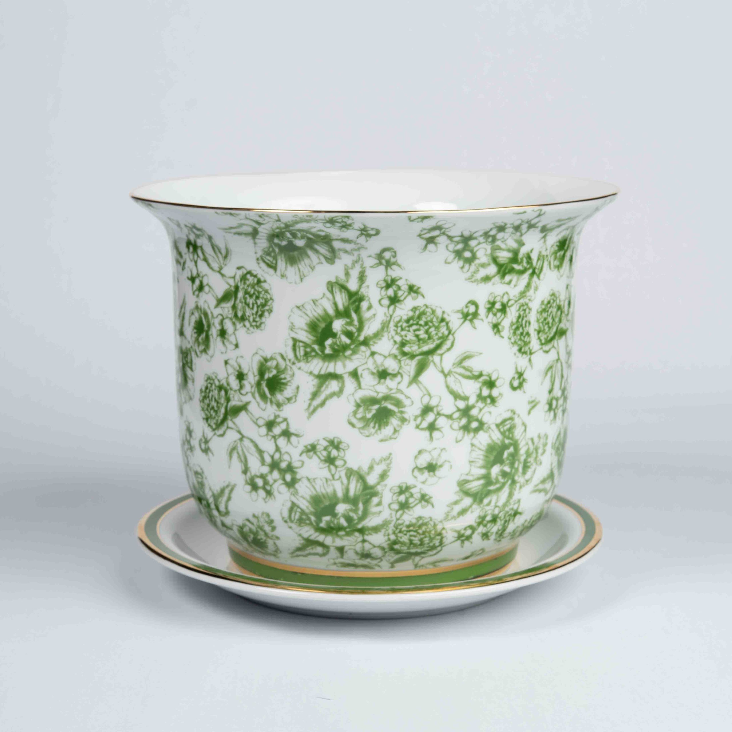 Vaso Cachepot Grande + Prato De Base Coleção Jardin Sur Le Nil