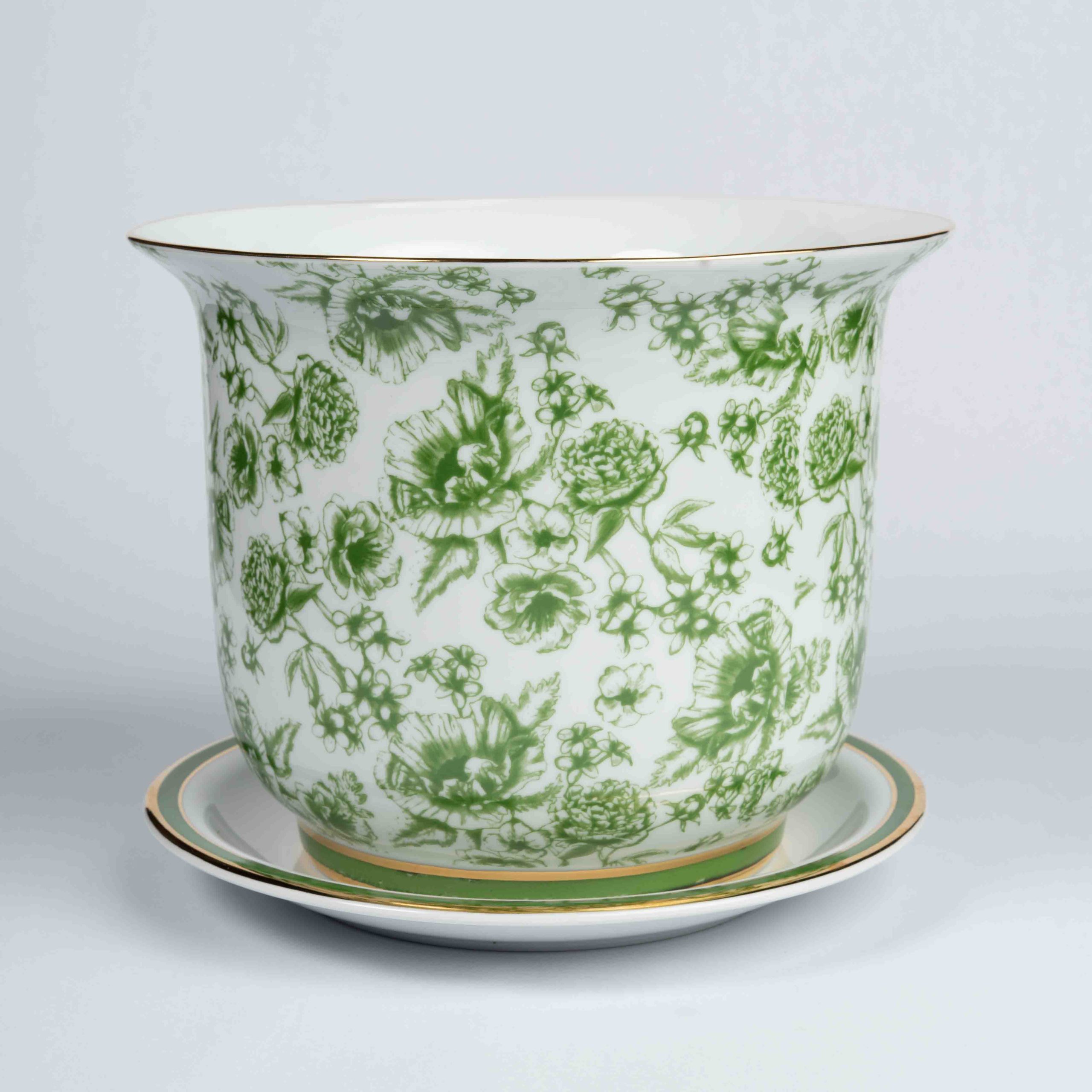 Vaso Cachepot Grande + Prato De Base Coleção Jardin Sur Le Nil - Imagem 11