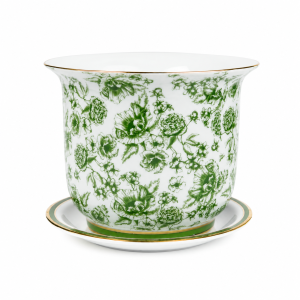 Vaso Cachepot Pequeno + Prato De Base Coleção Jardin Sur Le Nil