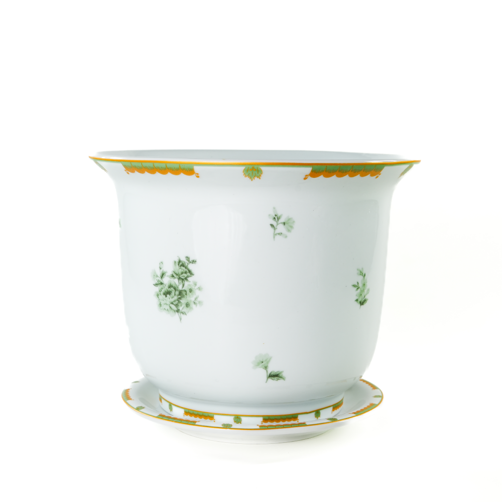 Vaso Cachepot Médio + Prato De Base Coleção Fleur